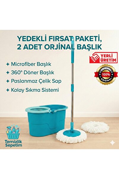 Motek Fix Mop Set Pratik Temizlik Seti Sıkma Sistemli Döner Başlıklı (2 Adet ...