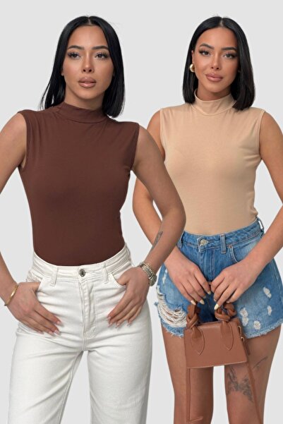 Lunamiratto Women's 2-Piece Sleeveless Bodysuit, Zero Sleeve, High Neck Bodys...