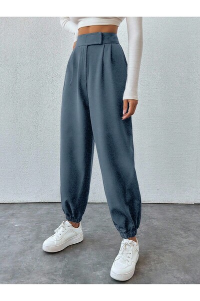 DUUE FASHİON Pantaloni de damă din material textil cu manșete elastice