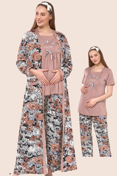 Emose Cotton Maternity Long Dress Pajama Set
