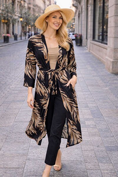 forte bella Etnik Desen Maxi Kuşaklı Kimono