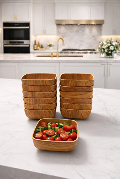 CASTEROLİ طقم 12 وعاء مربع صغير بمظهر خشب الأكاسيا للوجبات الخفيفة والإفطار -...