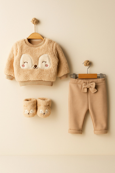 Bebelul Welsoft 3-piece set – blouse, pants and boots – fluffy material - Cream