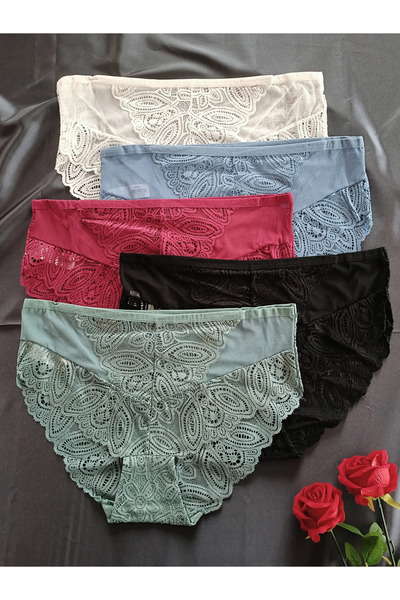 Papatya Etnik Desen Dantelli / Transparan Detaylı Kadın İç Giyim Külot