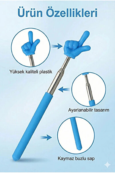 Rosemor 5 Adet Uzayabilir Sevimli Parmak Öğretmen İşaret Tahta Çubuğu Portatif Teleskopik Çubuk 20cm 67cm