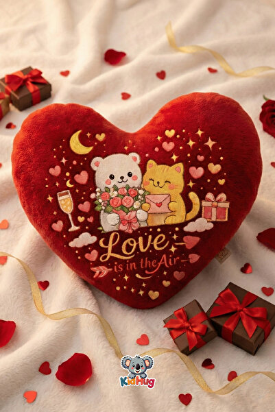 KidHug Heart-Shaped Soft Plush Pillow with Embroidered Heart for Lovers |   3...