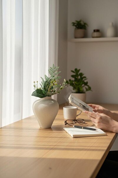 ANJEAHOME Coco Stone Color Textured Ceramic Vase |   Modern Minimal Decorativ...