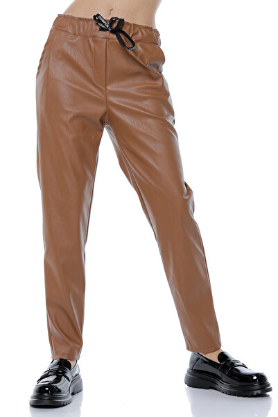 Jolenttine Light Brown Faux Leather Pants