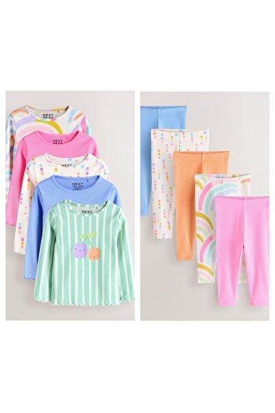 Next Baby Cotton Pastel Rainbow Patterned Long Sleeve 5-Piece Bottom Top Set
