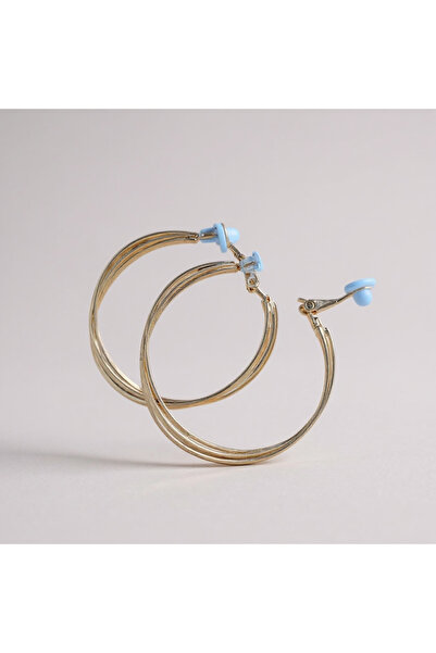 1PARÇAMAVİ 4cm Ring Women's Earrings with Non-Pierced Clip-On - 3-Row Steel R...