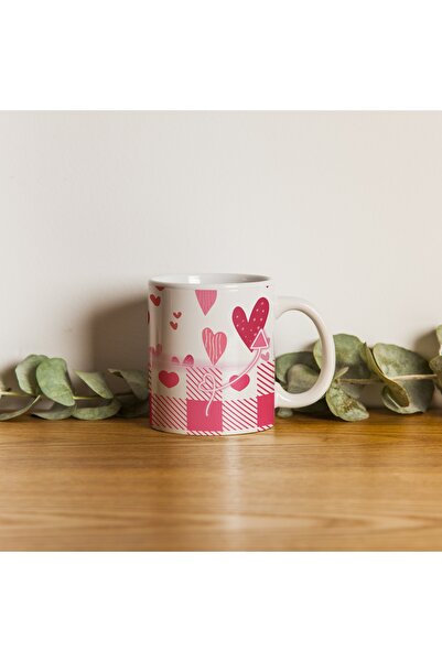 Beramussa Heart Figured Mug – Pink Square Heart Patterned Design Cup – Gift f...