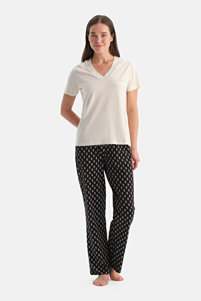 Dagi V-Neck Cotton Modal T-Shirt Pants Set