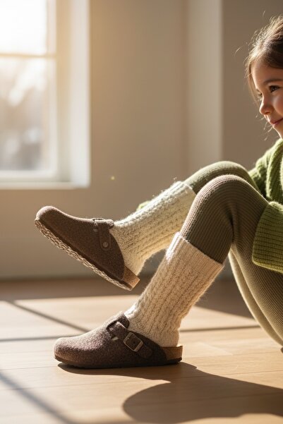 LAND OF CORK LC Papuci din lână din pâslă cu suport pentru arc pentru copii, ...