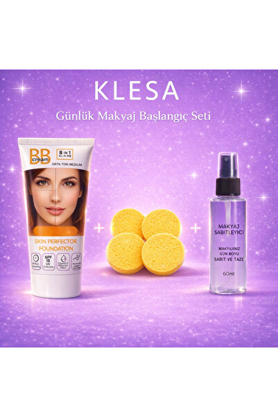 KLESA Günlük Makyaj Başlangıç Seti BB Krem, 4’lü Makyaj Temizleme Süngeri ve ...