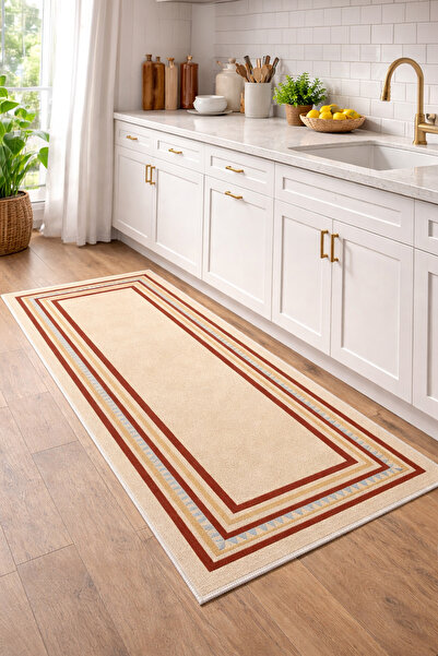 Nihai Ev Dijital Baskı Leke Tutmaz Yıkanabilir Altı Kaymaz Mutfak Halısı Salo...