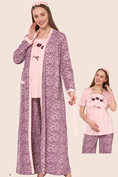 Emose Βαμβακερό Σετ Πιτζάμες Εγκυμοσύνης με Μακρύ Φόρεμα