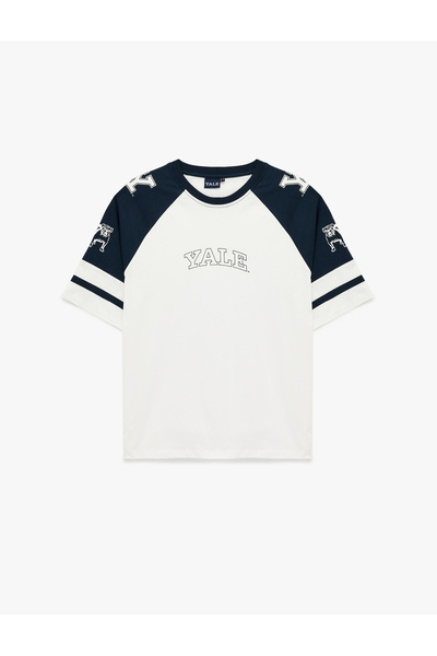 Koton Comfortable Fit Color Block Crew Neck Cotton Short Sleeve Printed Yale ...