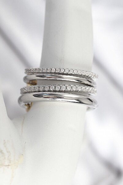 cleovibe خاتم نسائي من النحاس والفضة اللون مرصع بحجر الزركون مكون من 4 قطع