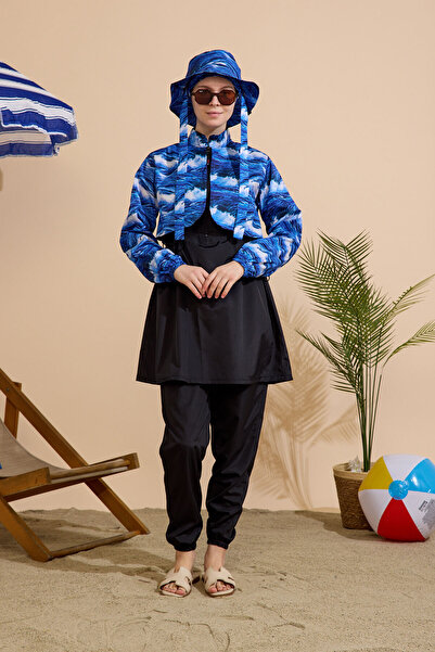 GAVLİA Women's Hijab Swimsuit 4-Piece Set - Half-Covering with Zipper..