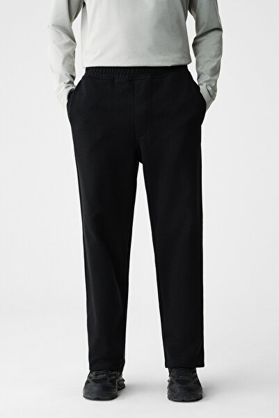 GRIMELANGE ZENITH Erkek Organik Pamuklu Beli Lastikli 4 Cepli Relaxed Fit Siy...