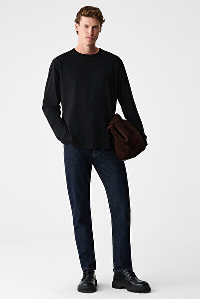 GRIMELANGE GRAVS Erkek %100 Pamuklu Yumuşak Kumaşlı Yuvarlak Yakalı Uzun Koll...