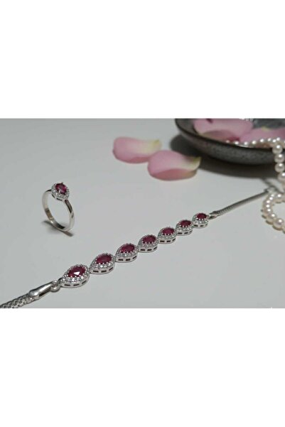 nostalji silver 925 Ayar Yakut Renk Detaylı Gümüş Bileklik