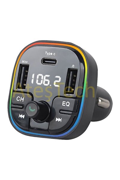 AteşTech Bluetooth Araç Kiti USB FM Transmitter Aux • TF Kart • Handsfree • Şarj Özellikli