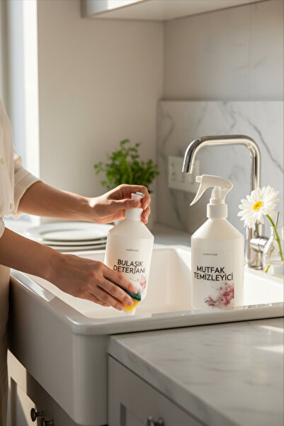 LALEZEN HOME Bulaşık Deterjanı & mutfak temizleyici etiketli plastik beyaz şişe