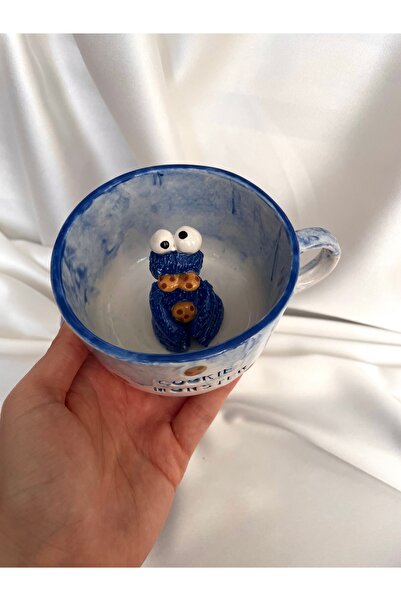Nouis Handmade Ceramic Mug with Cookie Monster Figure