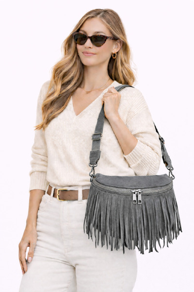 HBS Suede Tassel Strap Bag – Everyday Use, Stylish Design, Adjustable Strap a...