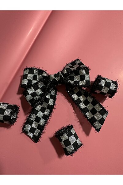 Marrone Glitter Fringed Ribbon Black Gray Fringed and 3-Roll Pack