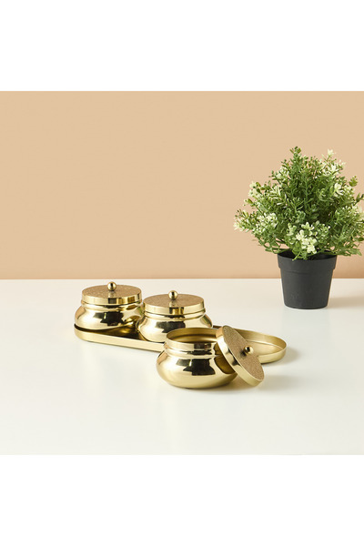 Lifestyle Iron 3-Piece Bowl with Lid and Tray Set