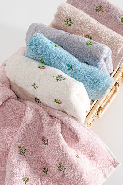 Bersay Luna 6-Piece 30X50 Embroidered Kitchen & Hand Towel Set, 100% Cotton B...