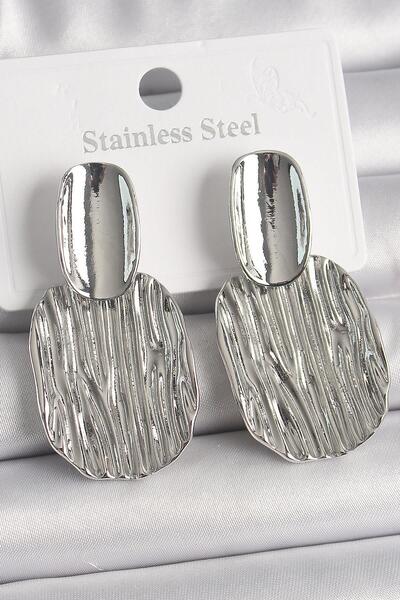 Ebijuteri Brass Silver Color Embroidered Square Plate Model Women's Earrings