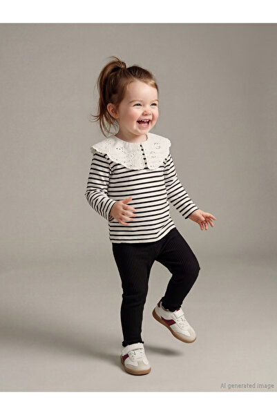 LC Waikiki Ecru Peter Pan collar baby girl blouse and leggings