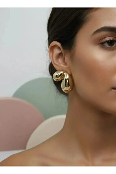 Dorvina Pirinç 14K Altın Kaplama Gold Renk ikili Damla Kadın Küpe