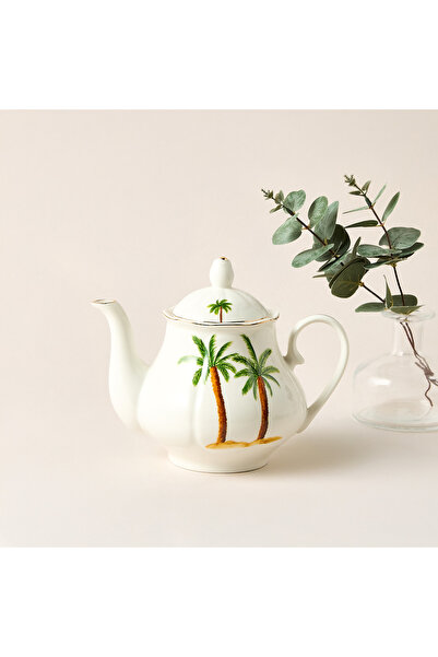 Lifestyle إبريق شاي من الخزف الصيني الفاخر بنقشة أشجار النخيل - 1.2 لتر