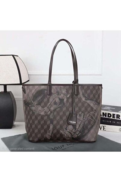 Generic Tote Shoulder Bag, Geometric/Horse Print