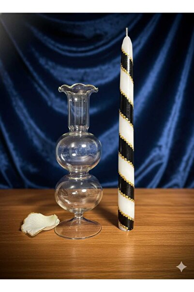 Seha Tasarım Üfleme Cam Mumluk Şamdan Şeffaf cam