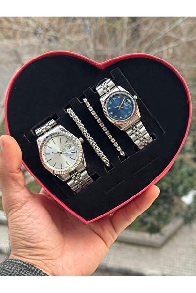 Tulpar Special Design Red Heart Boxed Lover Couple Wristwatch Set with Calend...