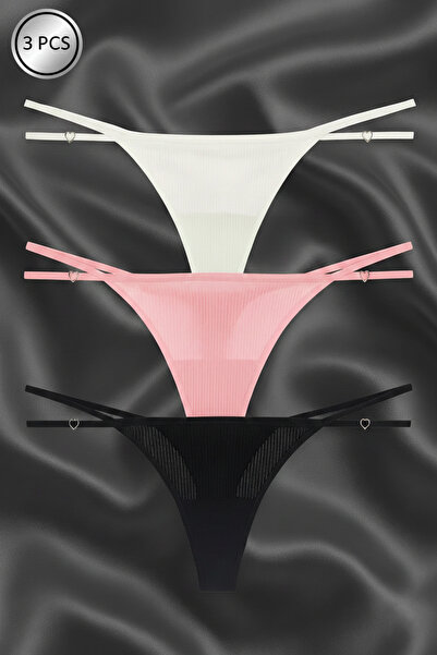 Estilo Lingerie Size Adjustable Cotton Panties with Heart Accessories, Pack of 3