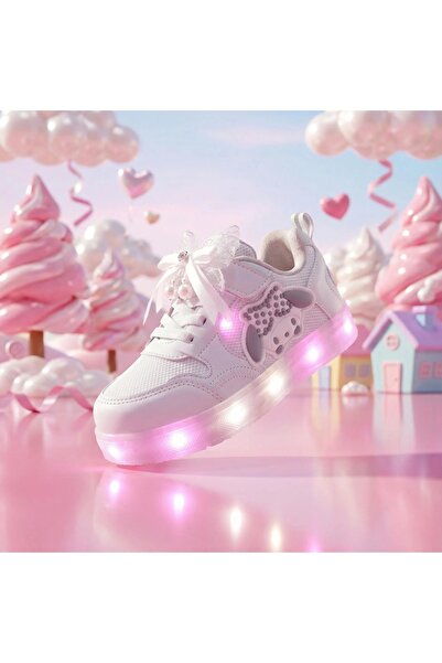 ZACOZ Girl's Pearl Detailed Lace Ribbon Lighted Sneaker