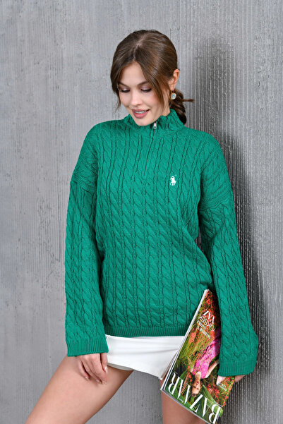 Park Karon Women's Mock Neck Zipper Detail Hair Knitwear Sweater 8006Sw