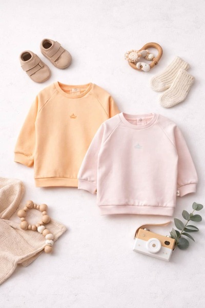 The Nest Kids طقم سويت شيرت للأطفال من القطن العضوي من Blush Coast مكون من قط...
