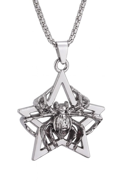 OEM Gothic Necklace with Spider Pendant on Star, Silver