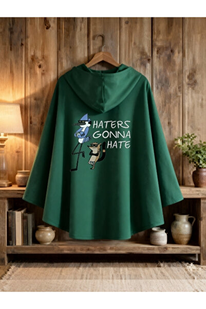 ship master Green Red Butterfly Patterned Hooded Poncho – Standard Size Styli...