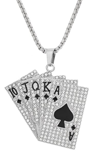 OEM Gothic Necklace with Royal Flush of Spades Pendant, Silver, Poker