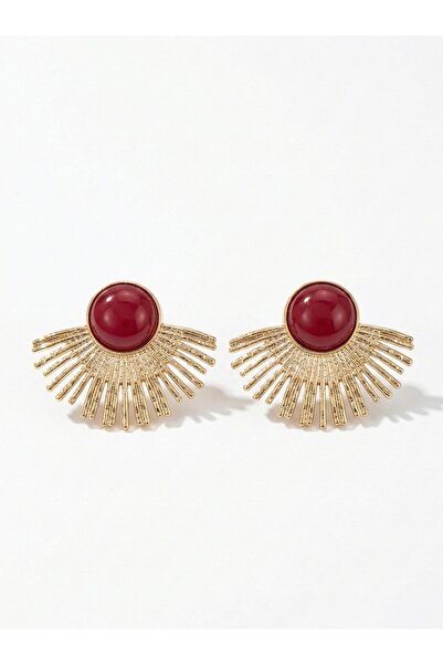 Snartun Gold Sun Shaped Burgundy Stone Women's Earrings I Special Boxed