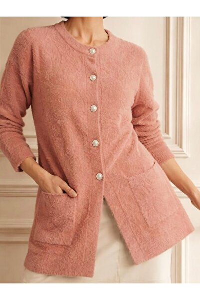 tiriTEK TRİKO Crew Neck Soft Knit Cardigan / Dried Rose