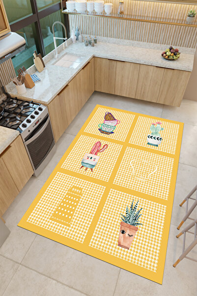 THEMODERNHANE Dijital Baskılı Yıkanabilir Kaymaz Tabanlı Dekoratif Salon Mutf...